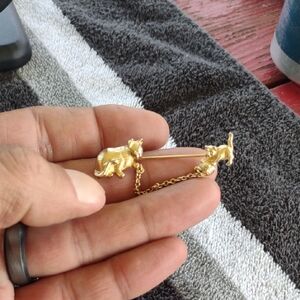 Gold Cat Hat Pin with Chain